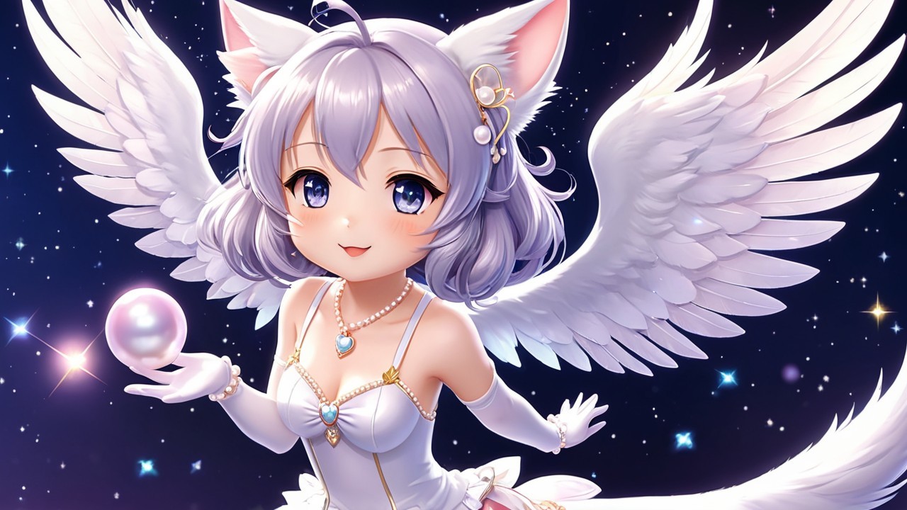 Anime-style character with silver hair and wings