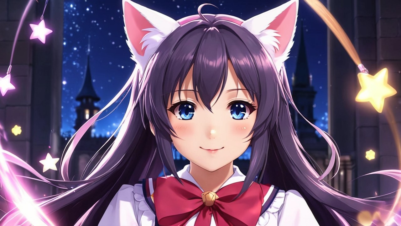 Cheerful Character in School Uniform with Magical Staff