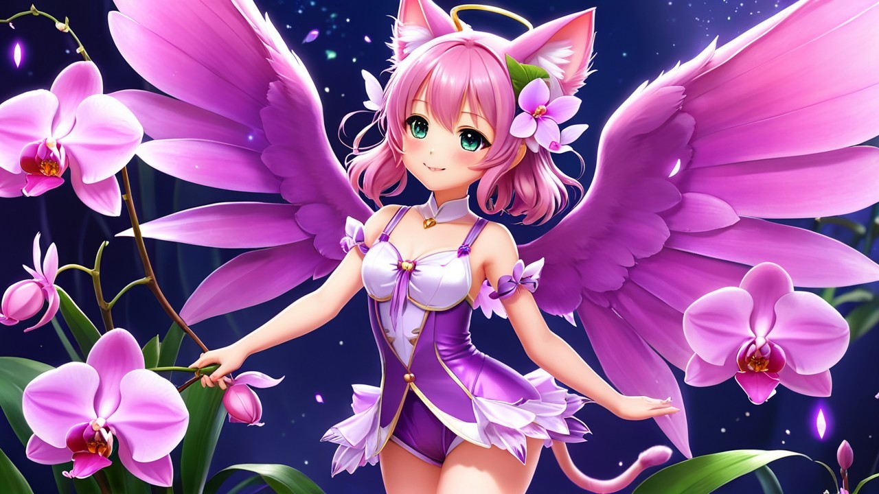 Whimsical Character with Cat Ears and Elegant Wings