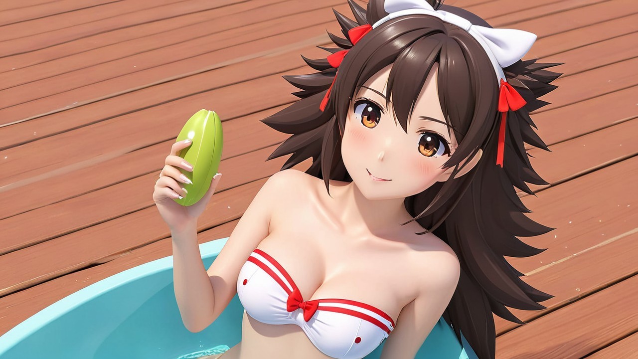 Cheerful Anime Girl in Pool with Vibrant Summer Theme