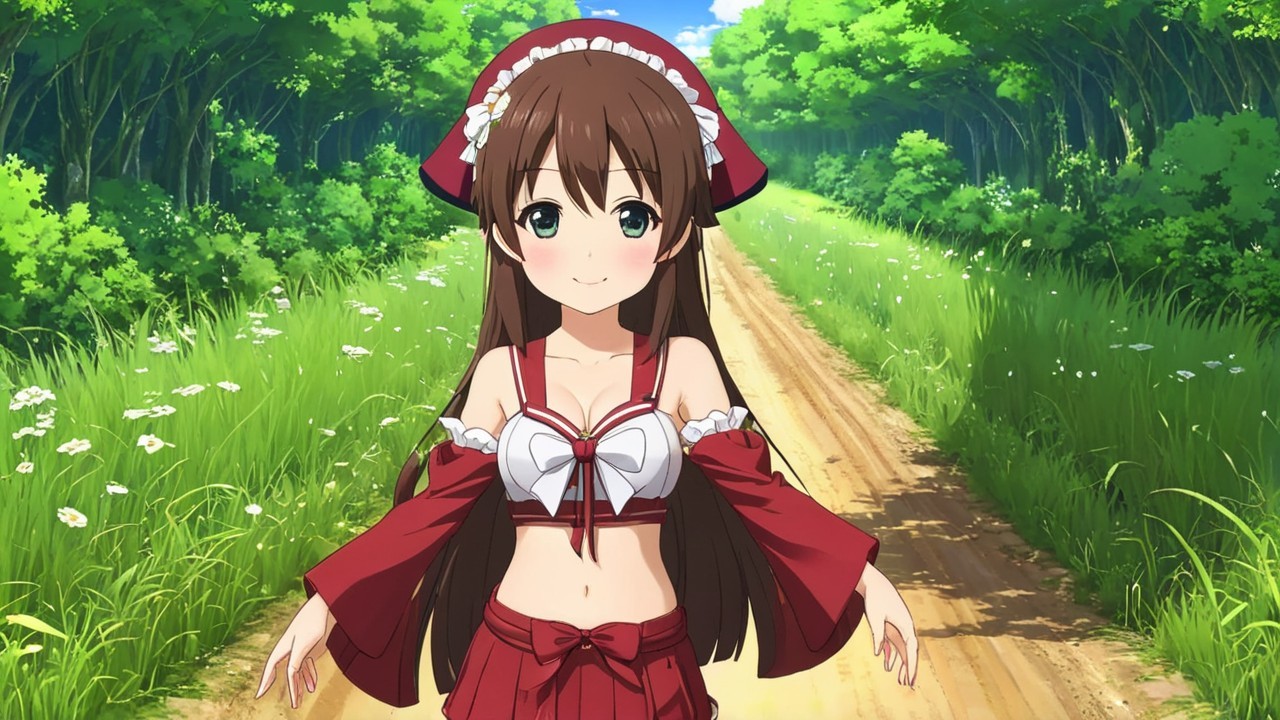 Cheerful Anime Character on Sunlit Path in Nature