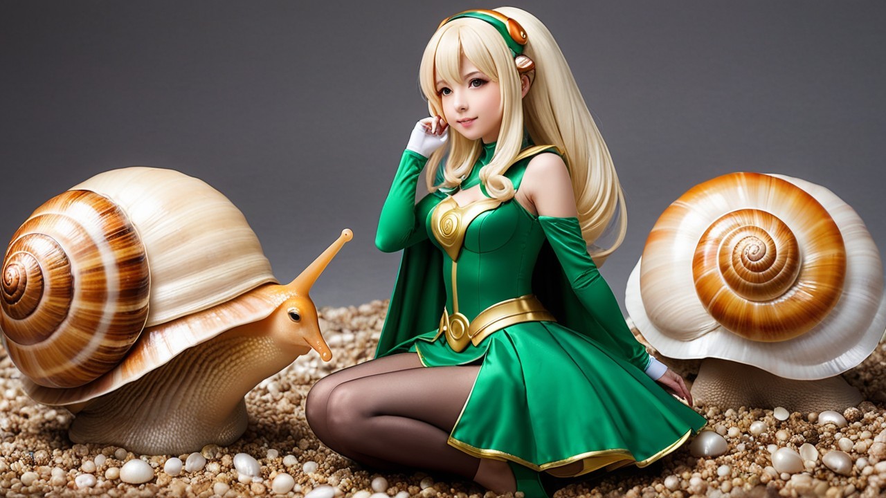 Character in Green Outfit Surrounded by Patterned Snails
