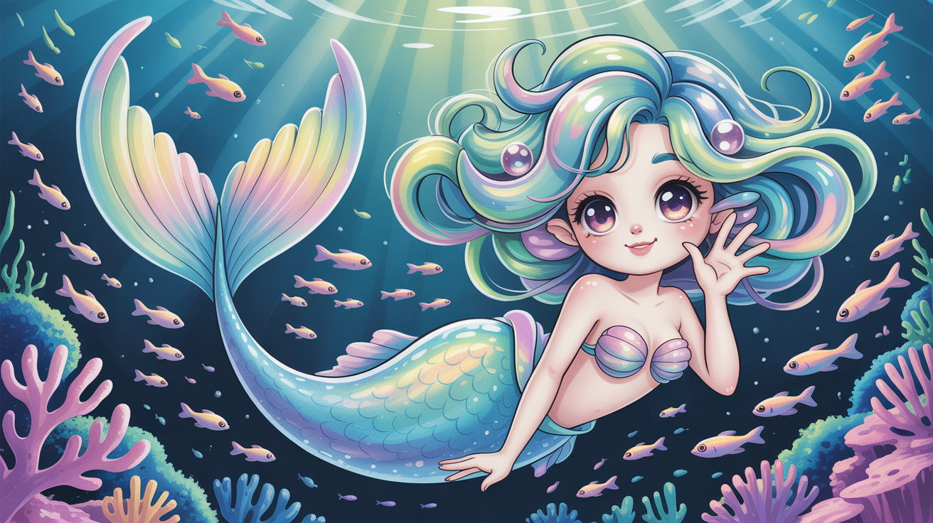 Colorful Underwater Scene with Mermaid and Fish