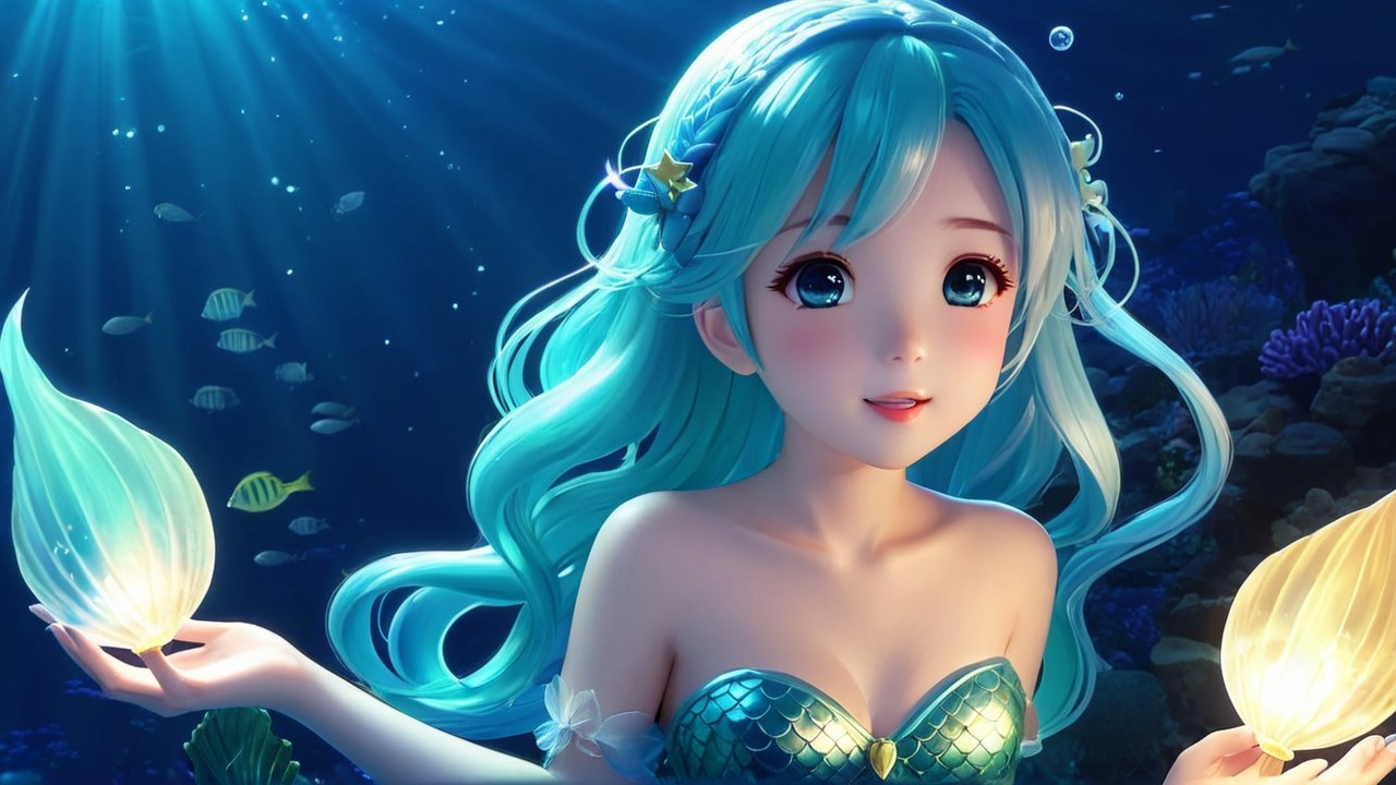 Whimsical Underwater Scene with Enchanting Mermaid