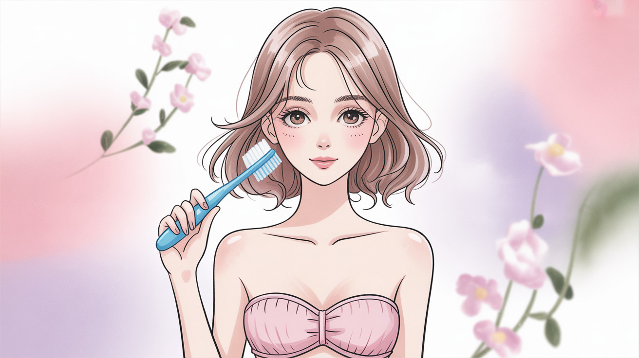 Digital Illustration of Young Woman with Toothbrush