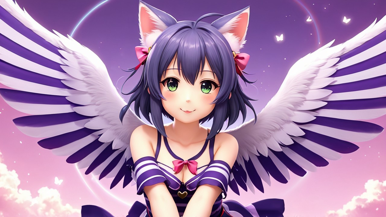 Cute anime character with purple hair and wings