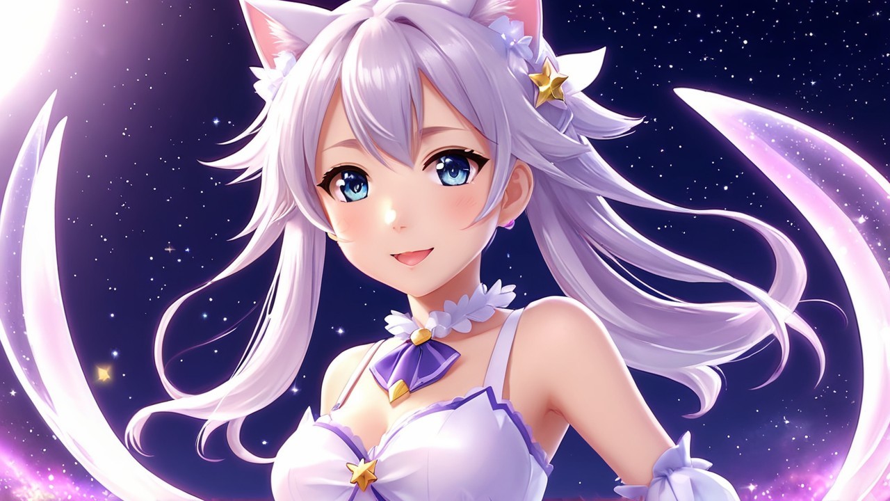 Anime Character with Silver Hair and Cat Ears