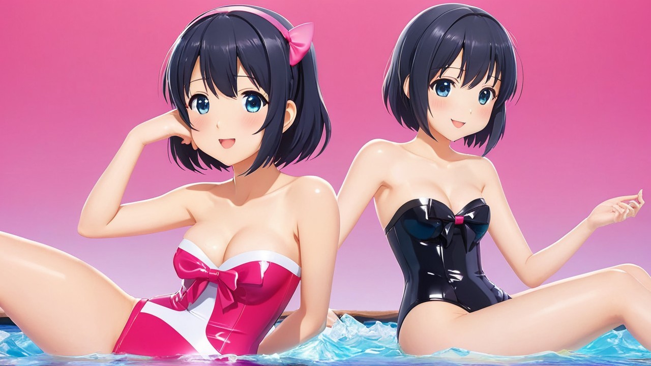 Animated Characters in Pool with Playful Poses