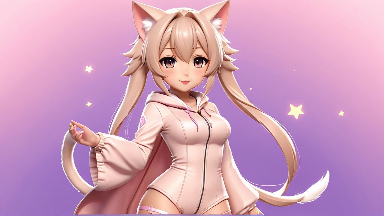 Anime-Inspired Character with Cat Ears and Hoodie