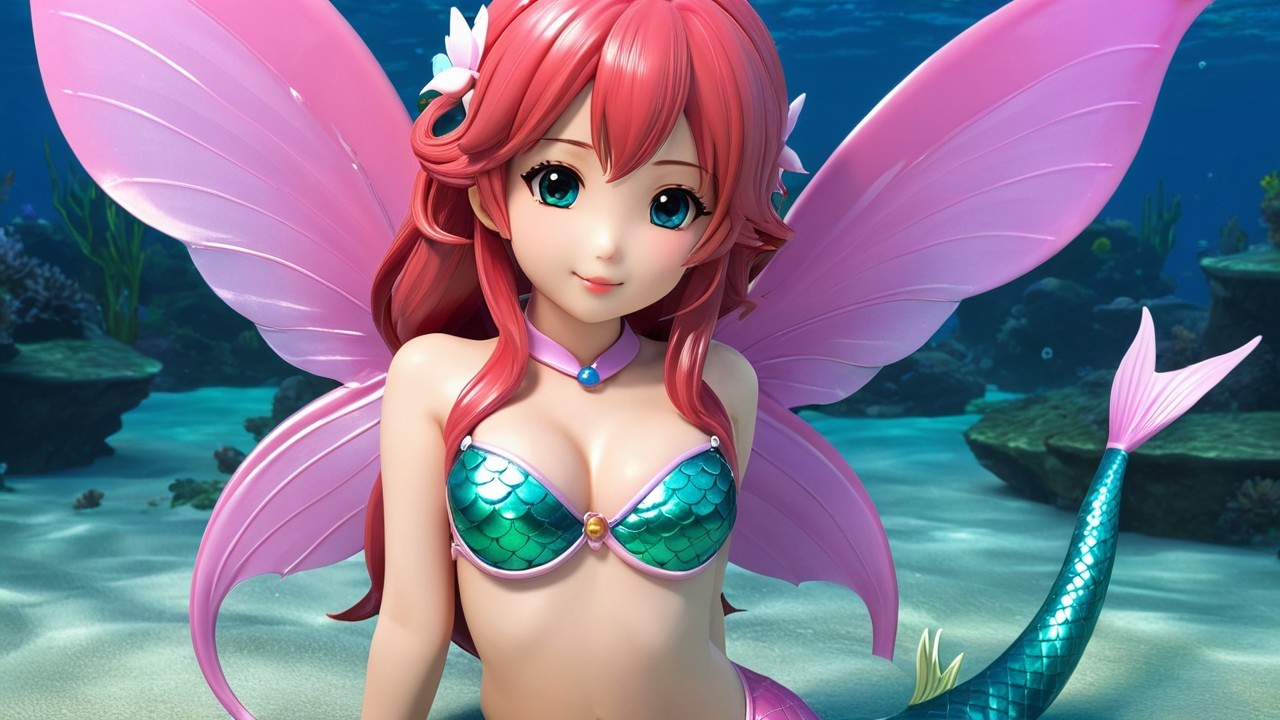 Whimsical Underwater Scene with Mermaid and Coral