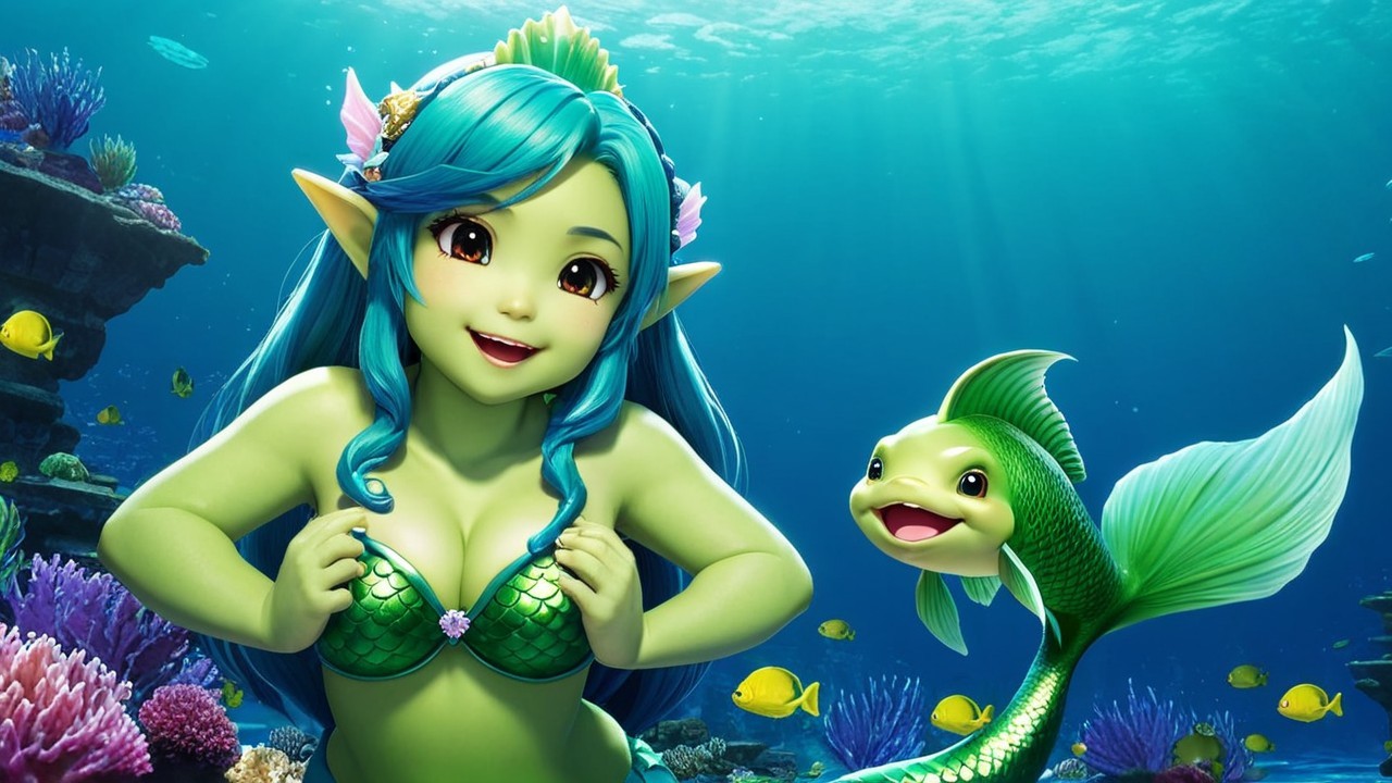 Whimsical Underwater Scene with Mermaid and Fish