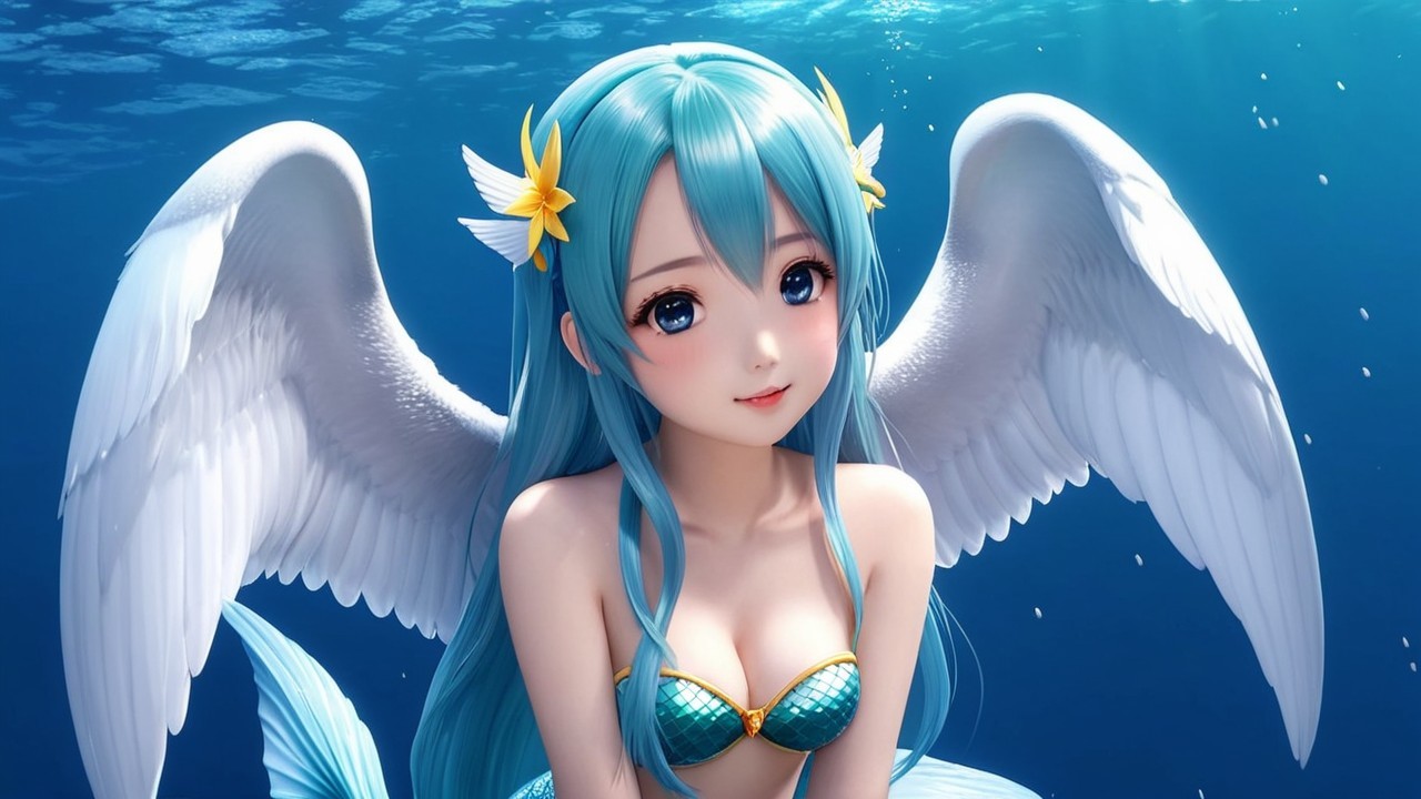 Underwater Scene with Mermaid and Ethereal Elements