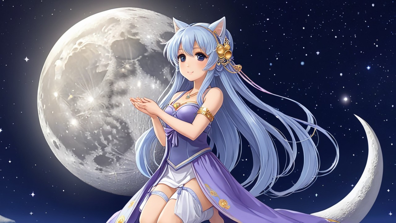 Serene Character with Blue Hair Under Starry Sky
