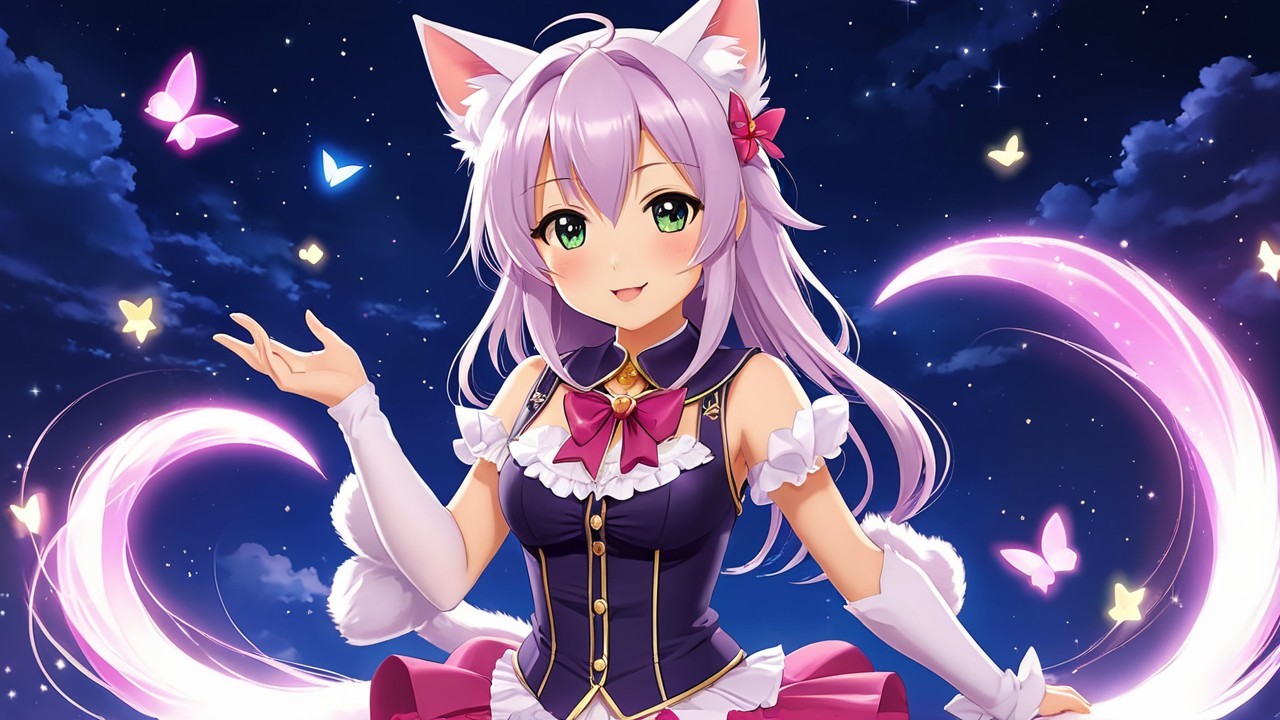 Whimsical Anime Character in Starry Night Setting