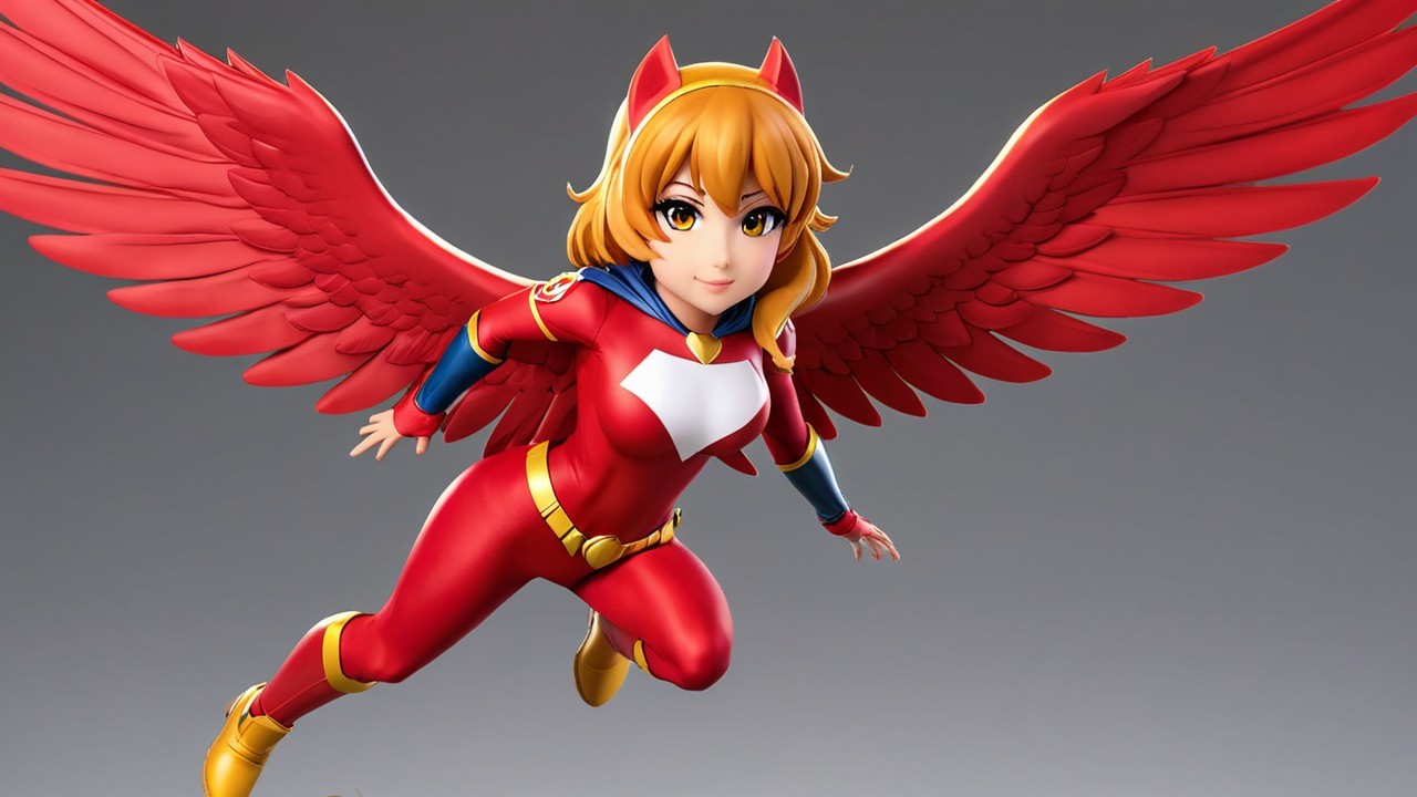 Heroic Character with Red Wings and Vibrant Costume
