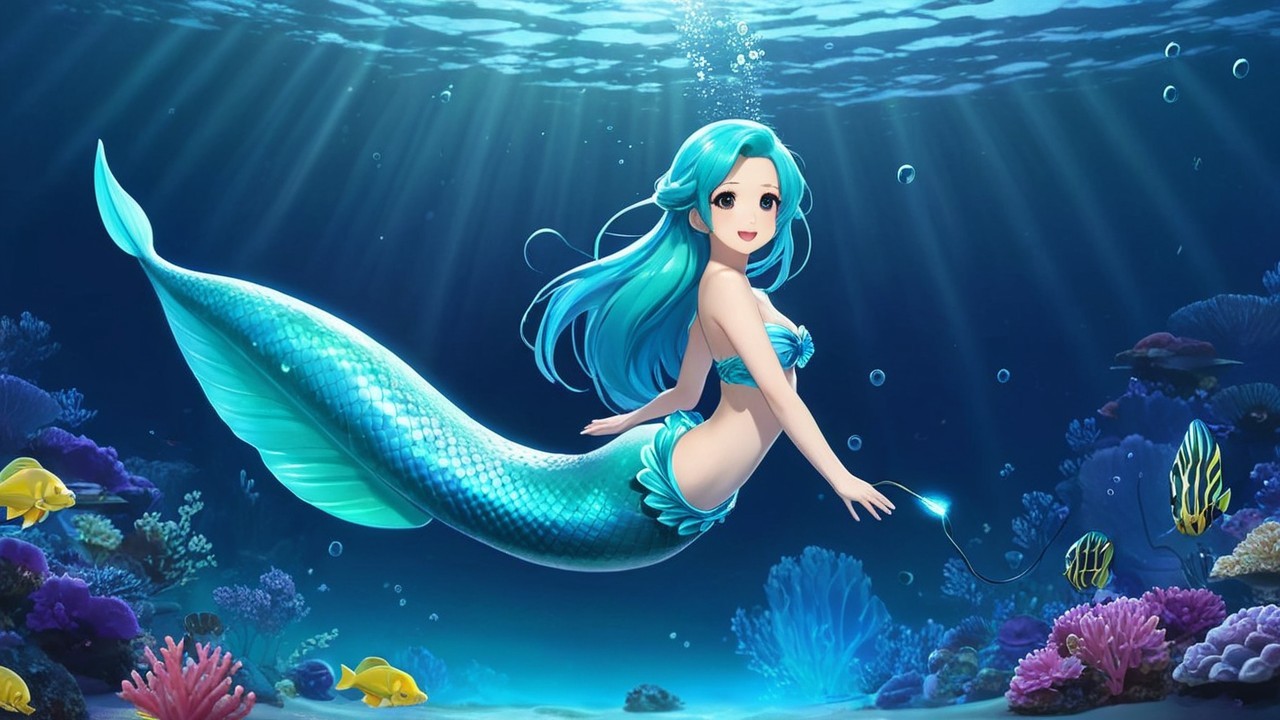 Vibrant Underwater Scene with Mermaid and Coral Reefs