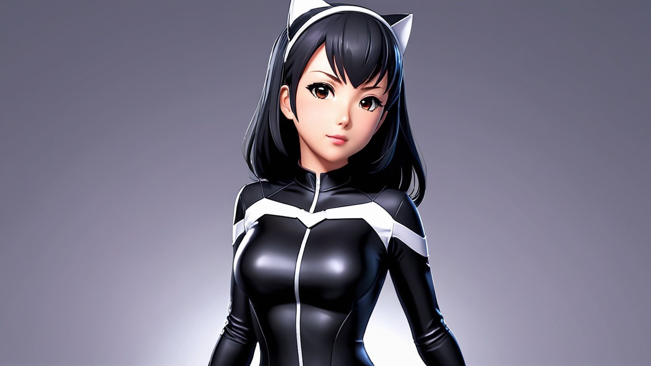 Stylized Character with Cat Features in Black Outfit