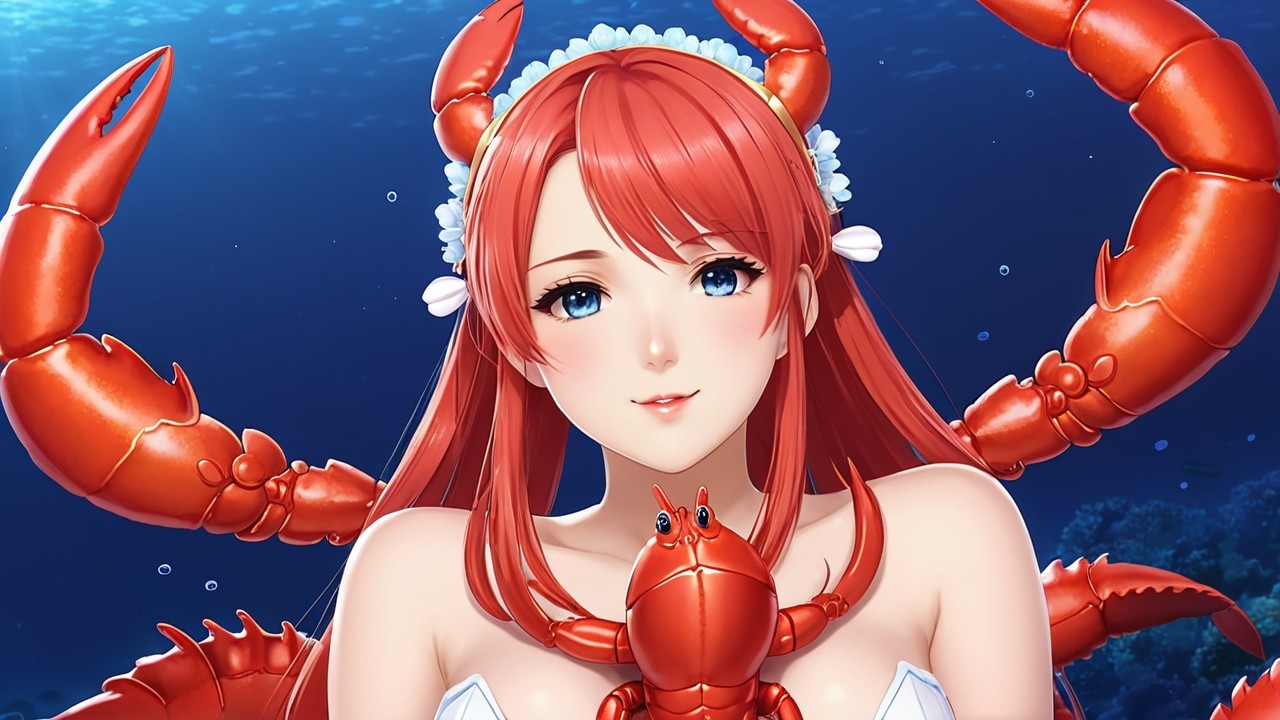 Character with Red Hair and Marine Theme Elements