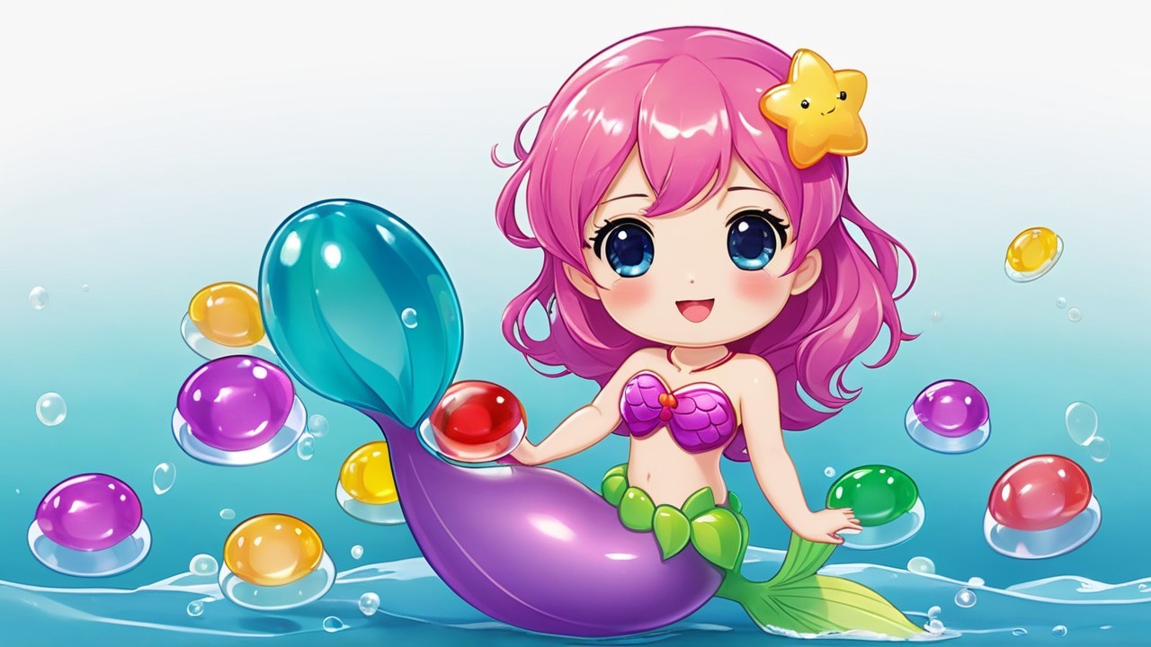Colorful Mermaid Character in Playful Underwater Scene