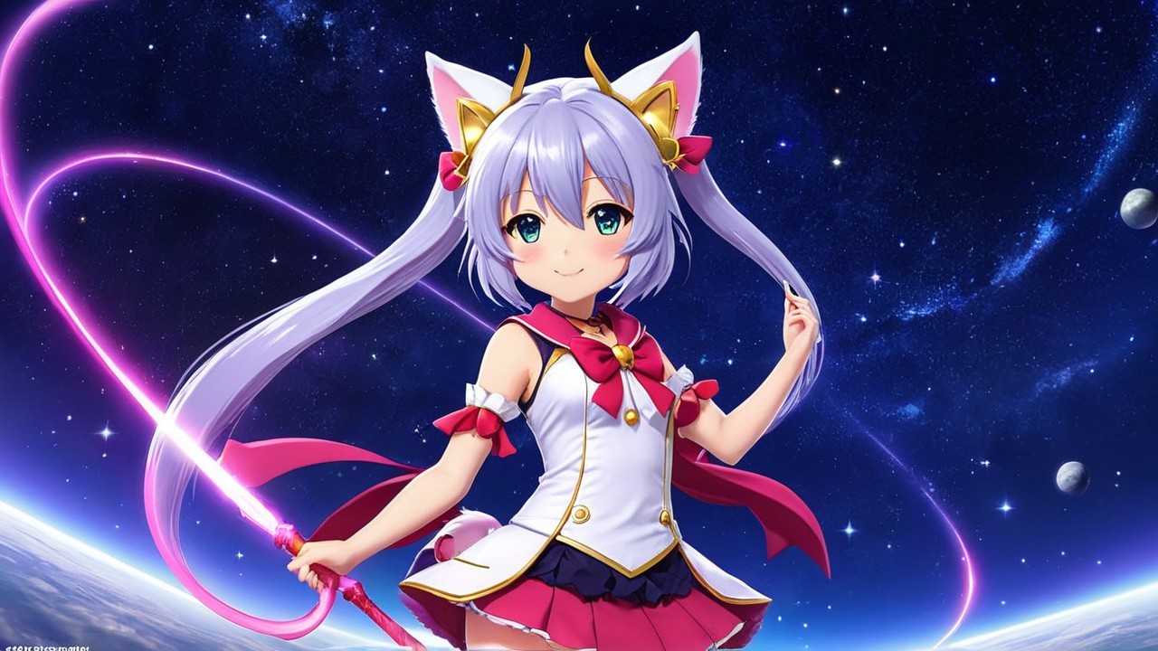 Anime Character with Purple Hair in Cosmic Setting