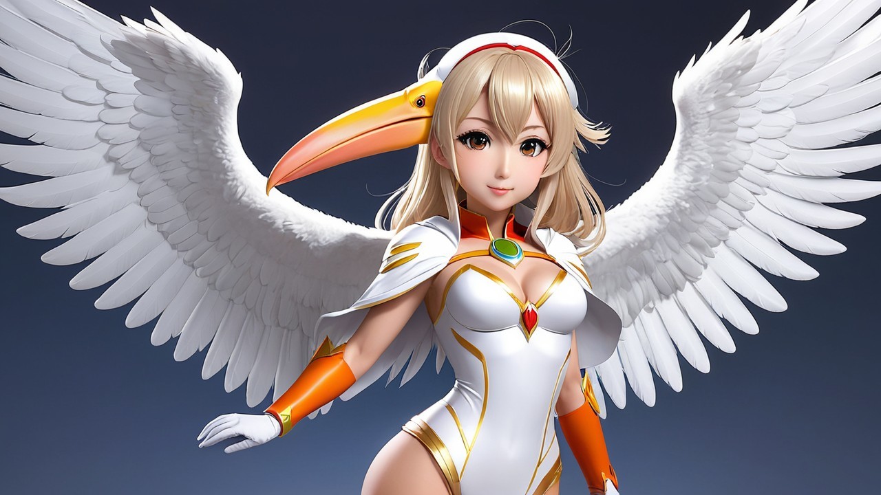 Stylized character with blonde hair and elegant wings