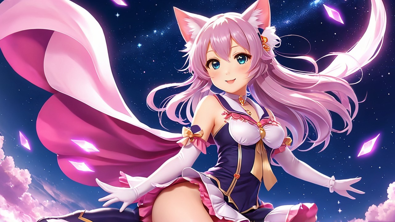 Whimsical Anime Character with Pink Hair and Cat Ears