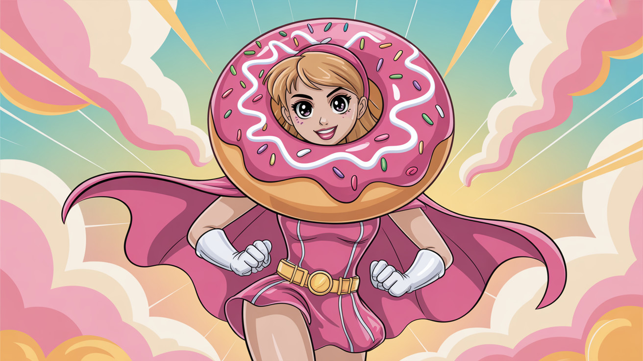 Vibrant Anime Superheroine Costume with Donut Halo
