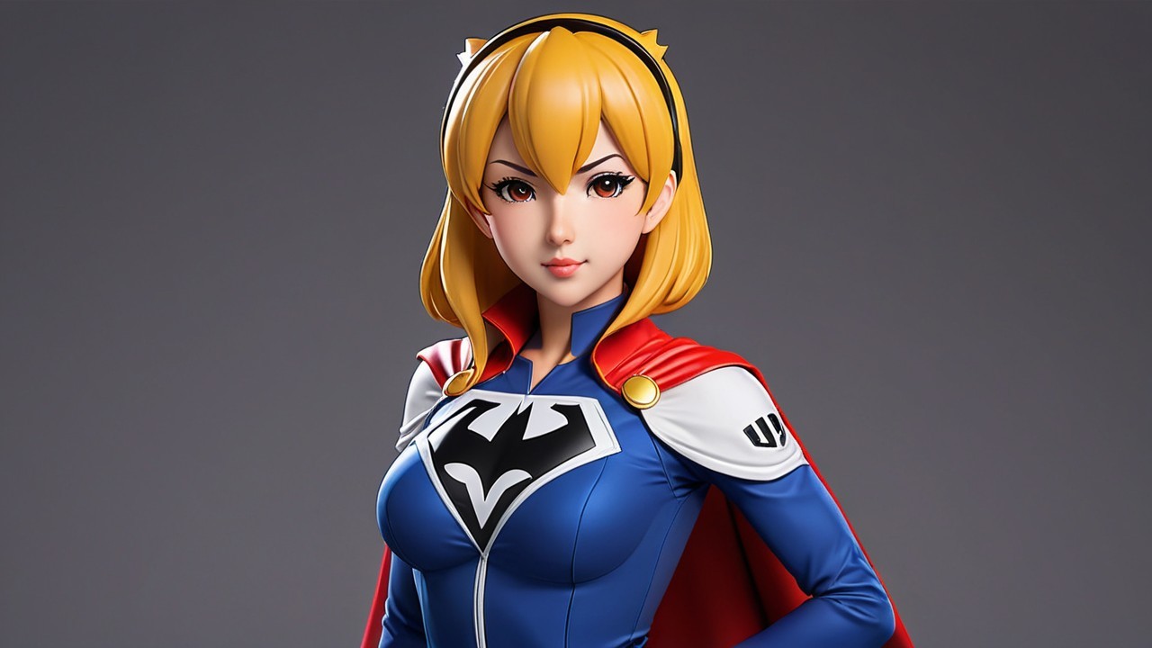Stylized Female Superhero Figure in Bold Costume Design