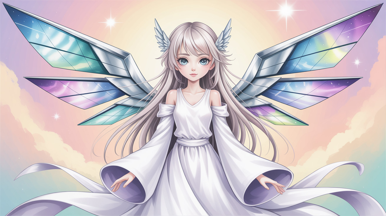 Ethereal Female Figure with Mechanical Wings Illustration