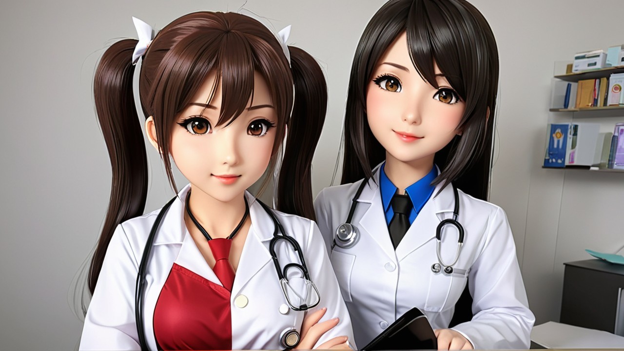Anime-style medical professionals in an office setting