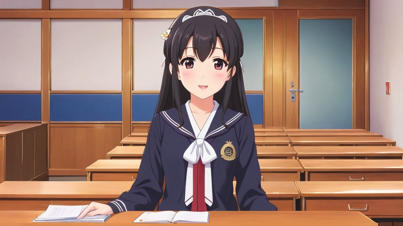 Cheerful Schoolgirl in Classroom with Warm Atmosphere