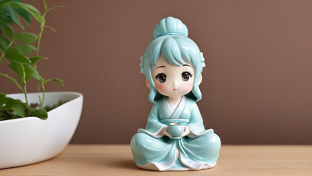 Delicate figurine of a girl in pastel blue outfit