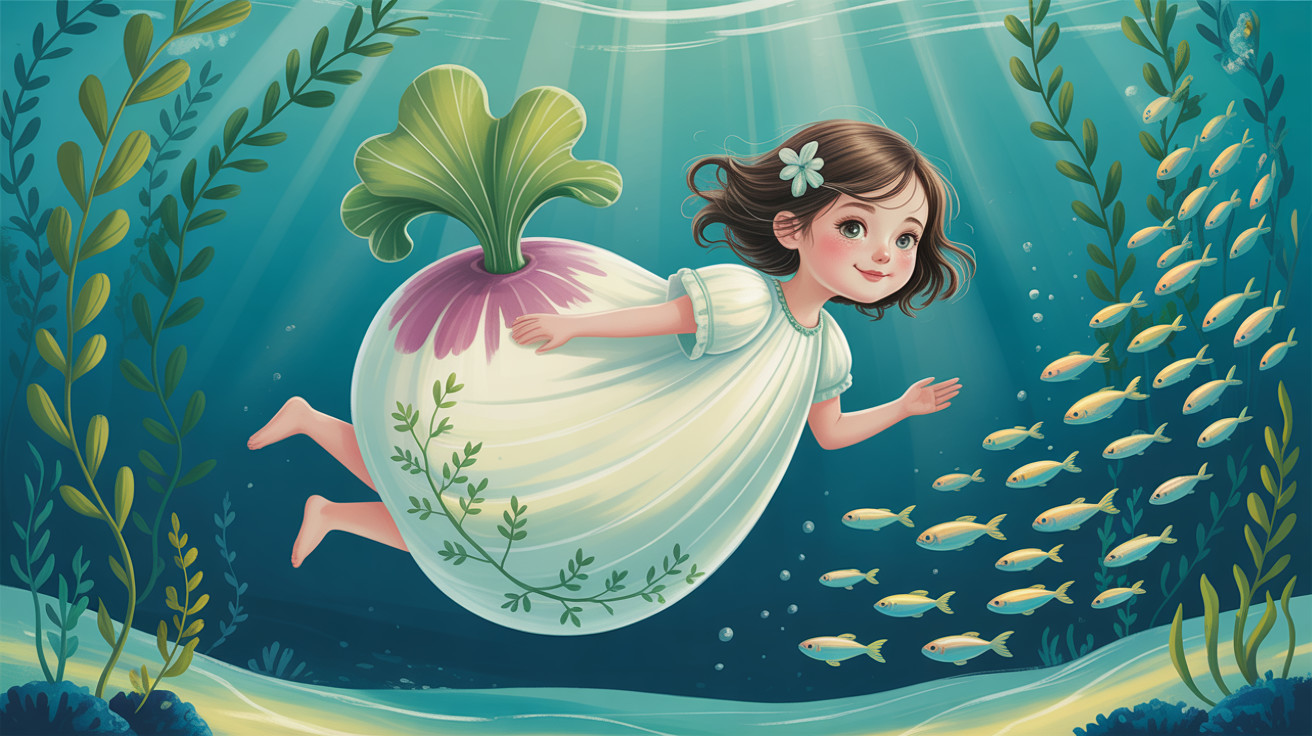Young Girl in Radish Underwater Illustration