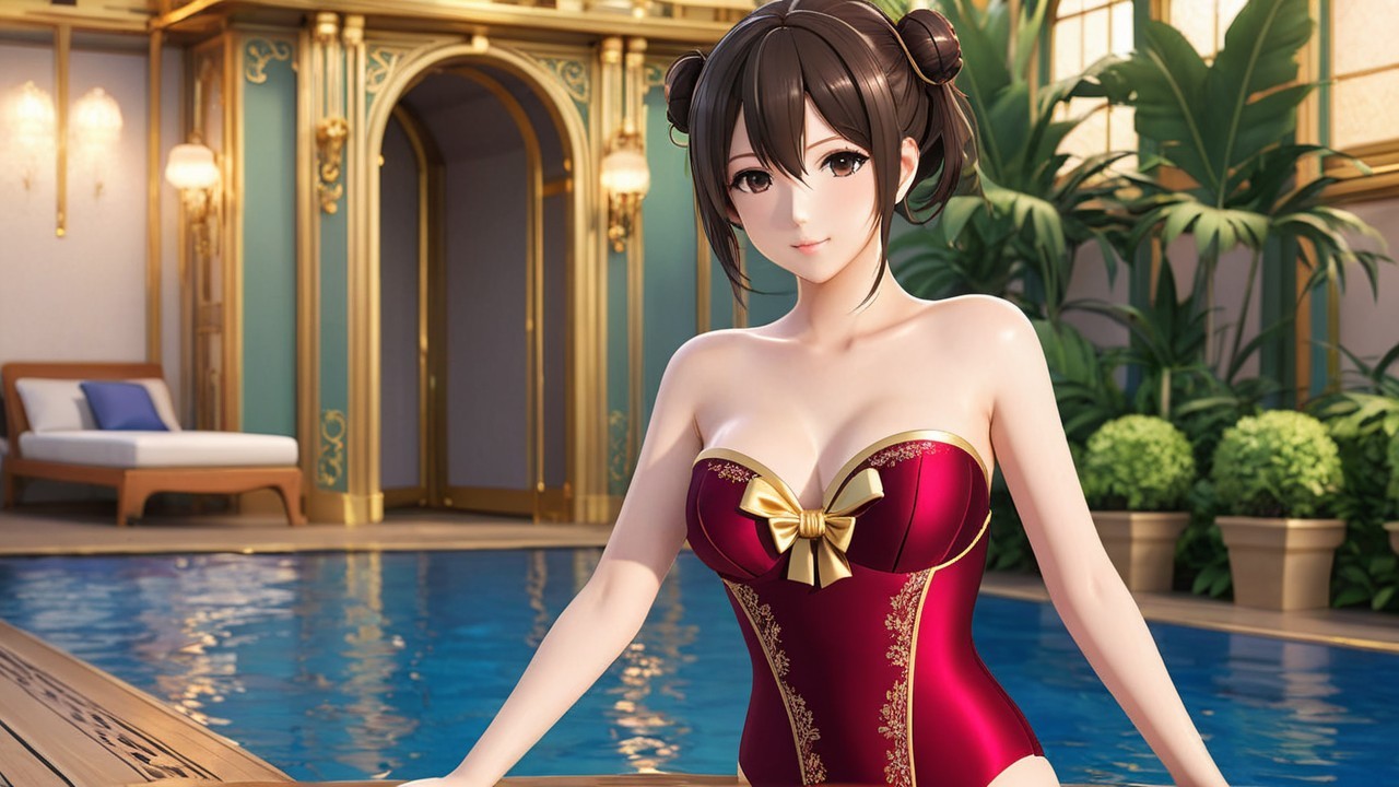 Digital Illustration of Woman in Luxurious Pool Setting
