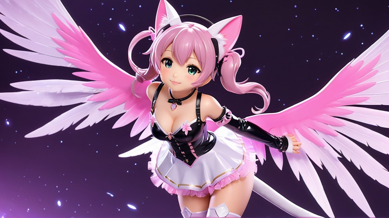 Vibrant figurine with pink hair and white wings