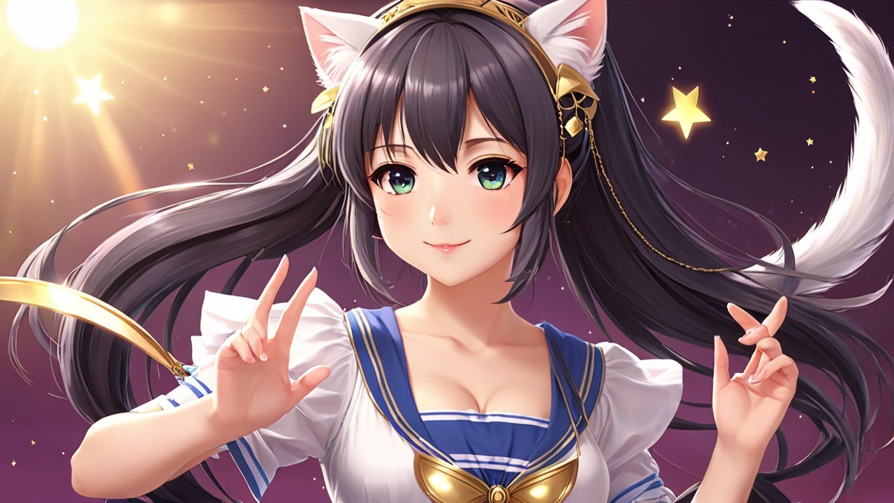 Anime Character with Cat Ears and Starry Background