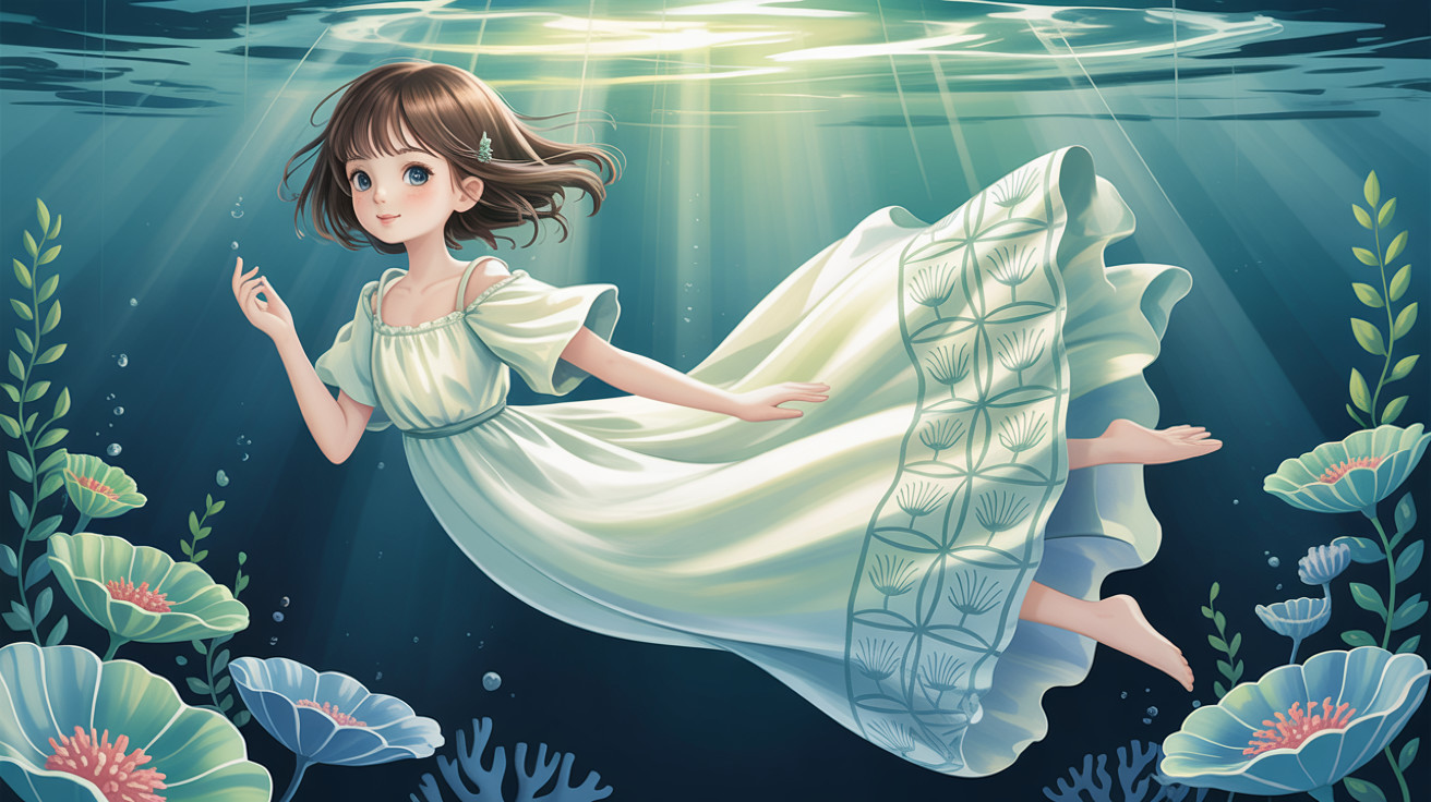 Anime Illustration of Girl Floating Underwater