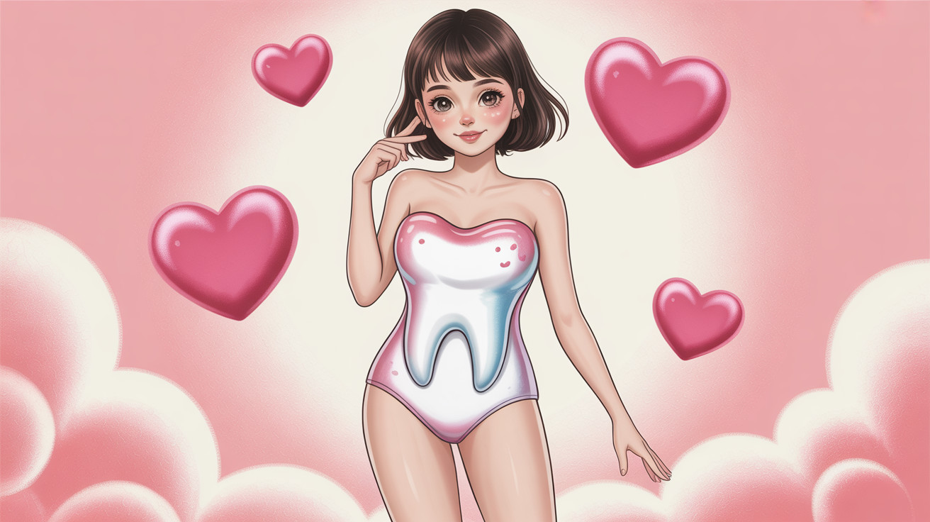 Anime Girl in Pink Tooth-Shaped Dress with Heart Design