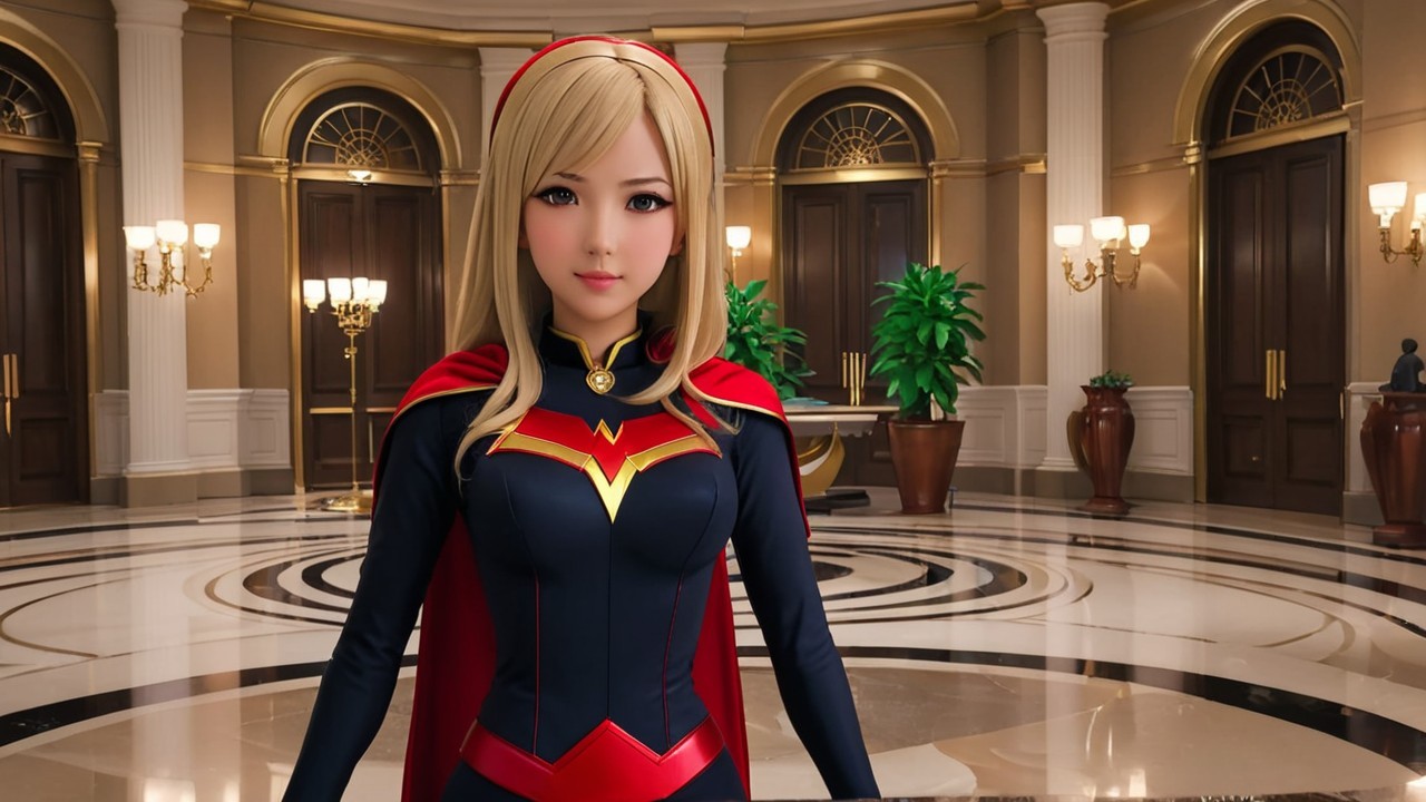 Heroic Character in Dark Outfit with Red Cape