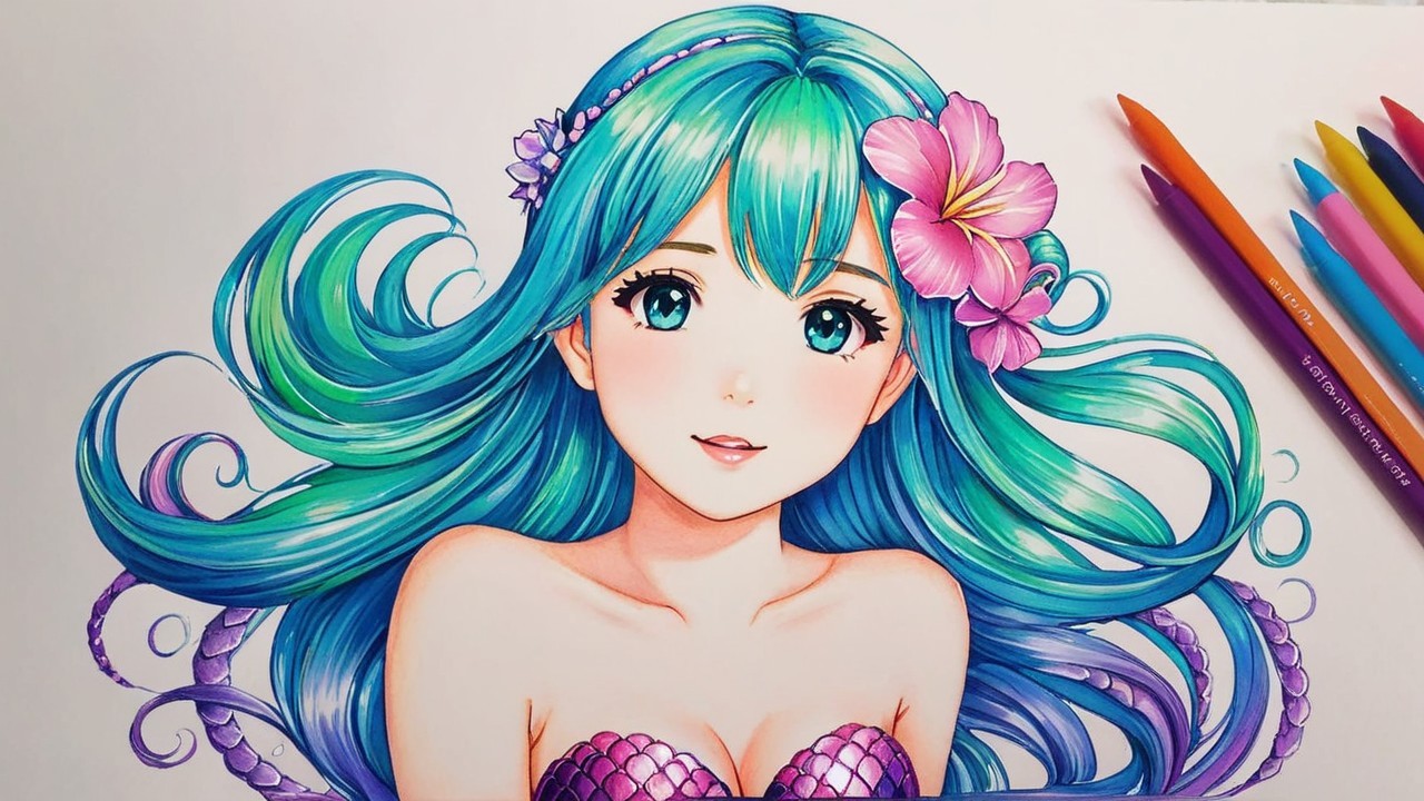 Illustration of a character with teal hair and scales