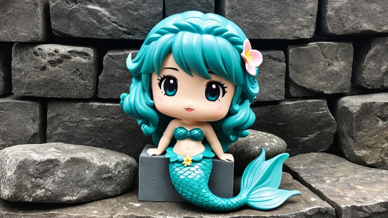 Charming Mermaid Figurine on Gray Stone Pedestal