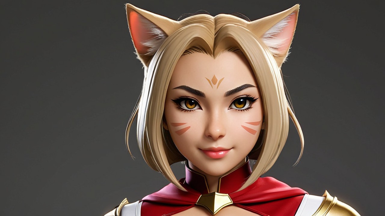 Stylized Character with Cat-Like Features and Cloak