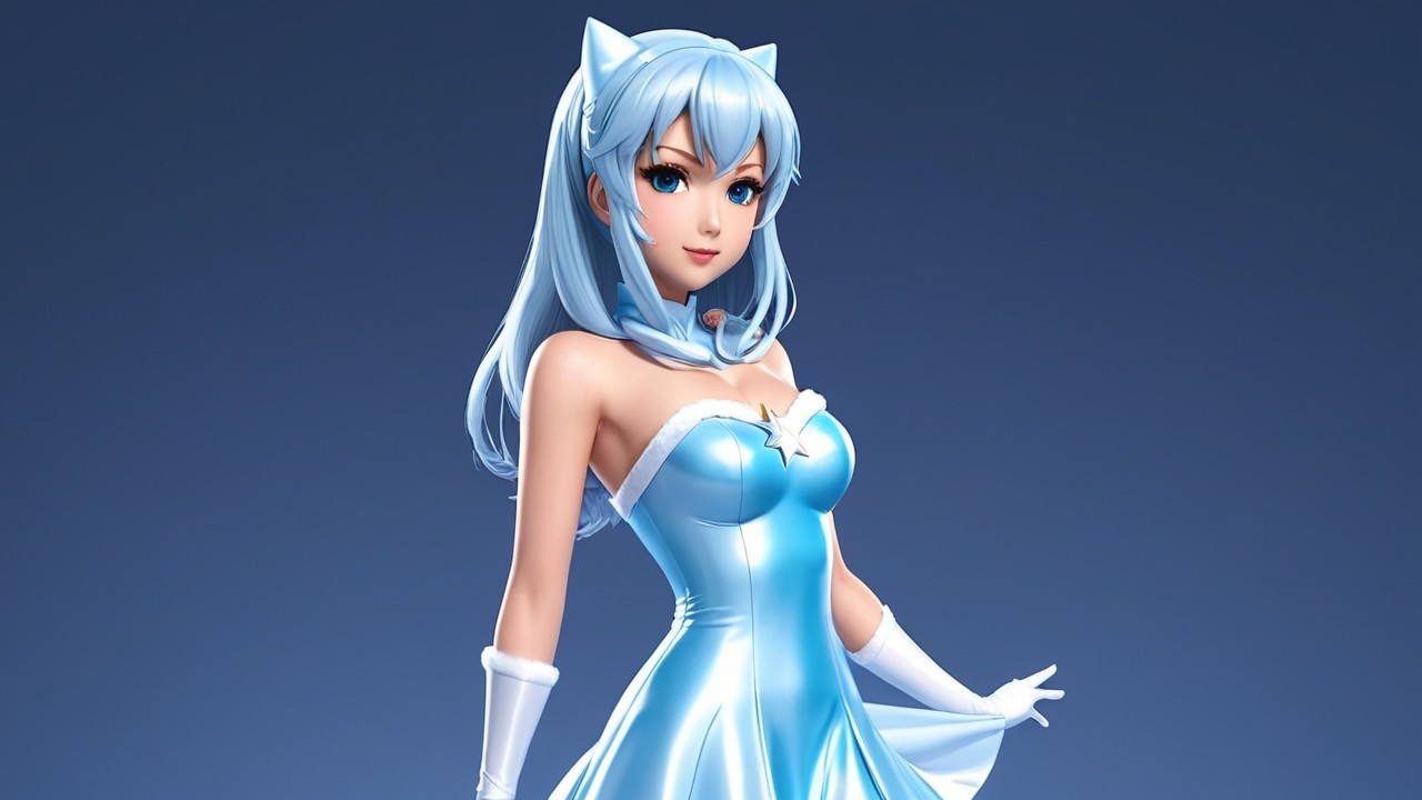 Fantasy Character with Blue Hair and Cat Ears