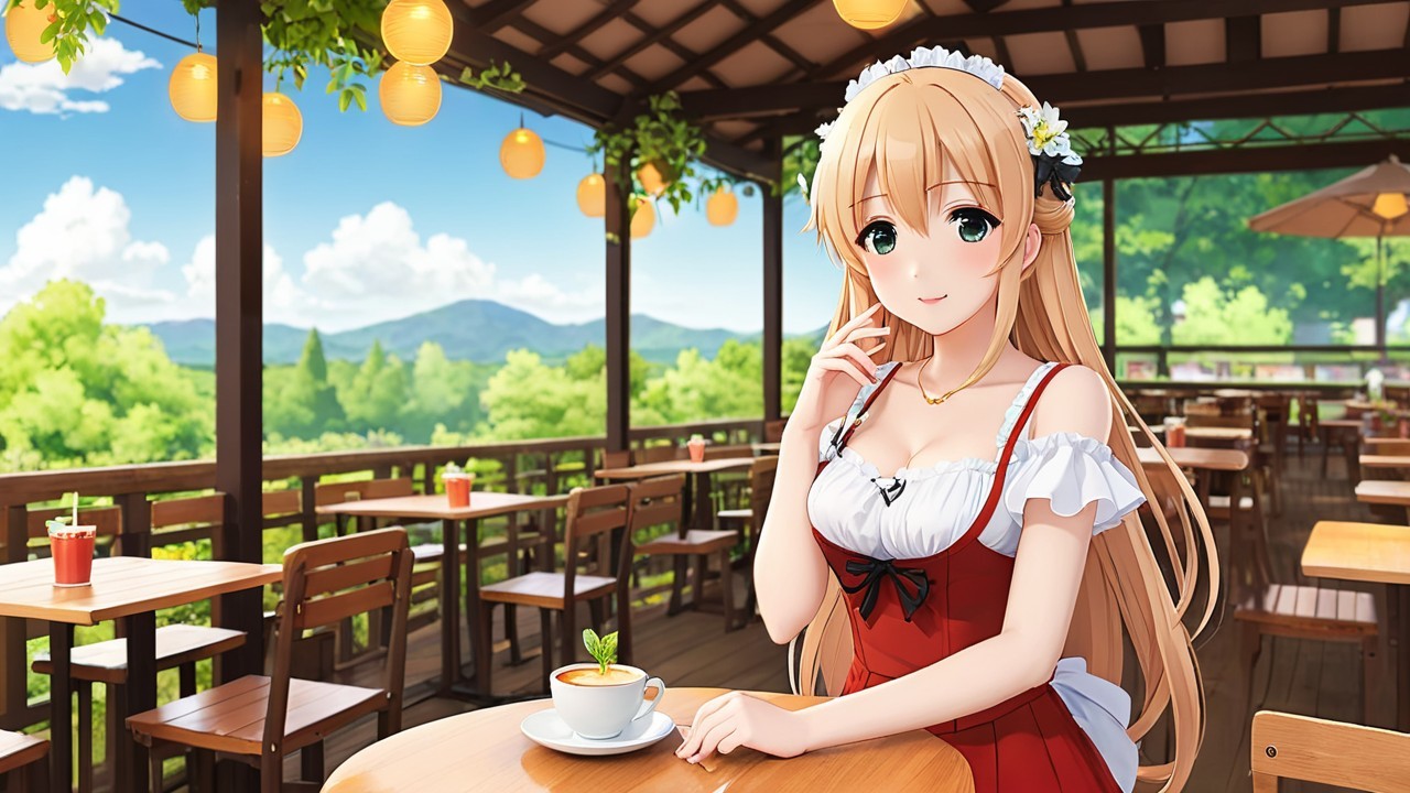 Digital Illustration of a Woman in a Cafe Setting