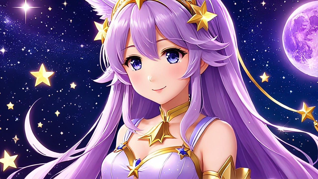 Charming Anime Character with Lavender Hair and Stars