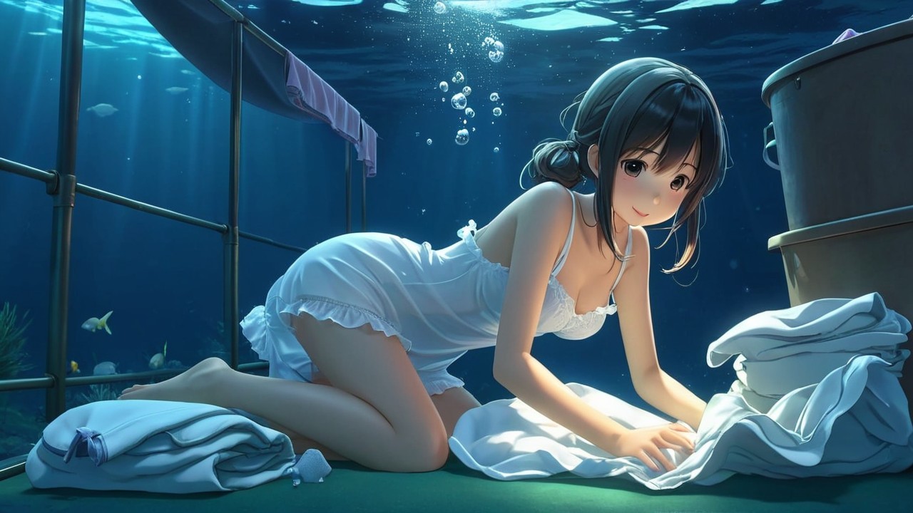 Underwater Scene of a Woman Washing Clothes