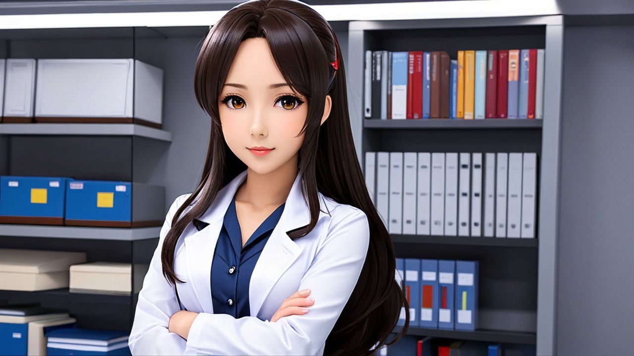 Young Woman in Lab Coat in Academic Setting