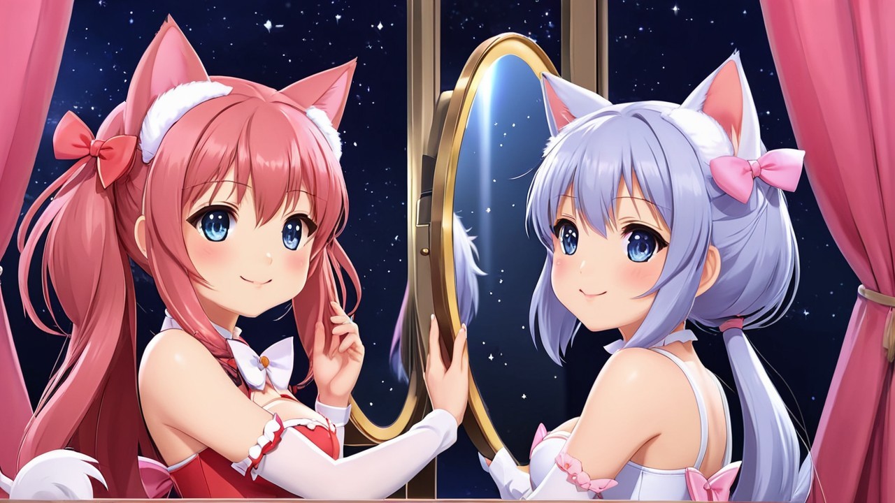 Anime Characters with Cat Ears in Festive Outfits