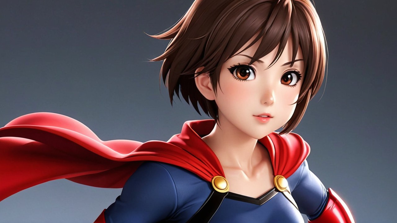 Stylized Anime Character in Blue Superhero Costume