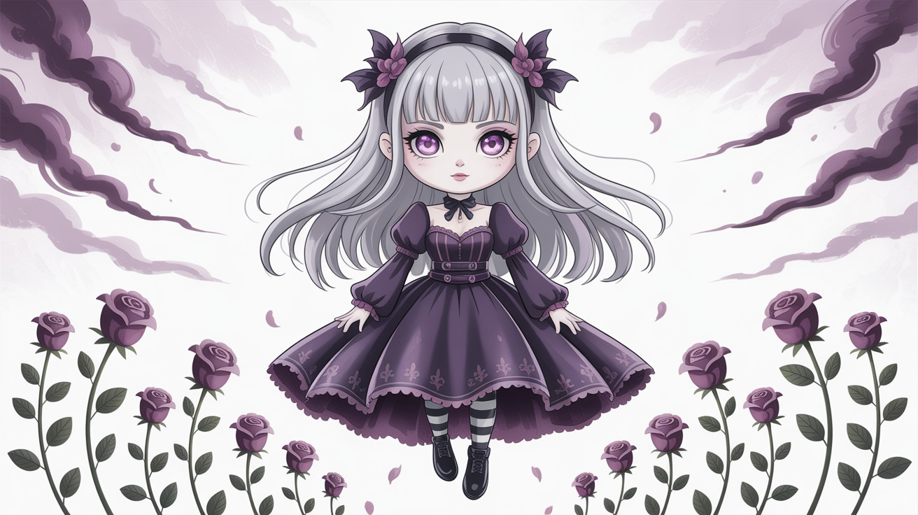 Neo-Gothic Chibi Illustration of a Young Girl